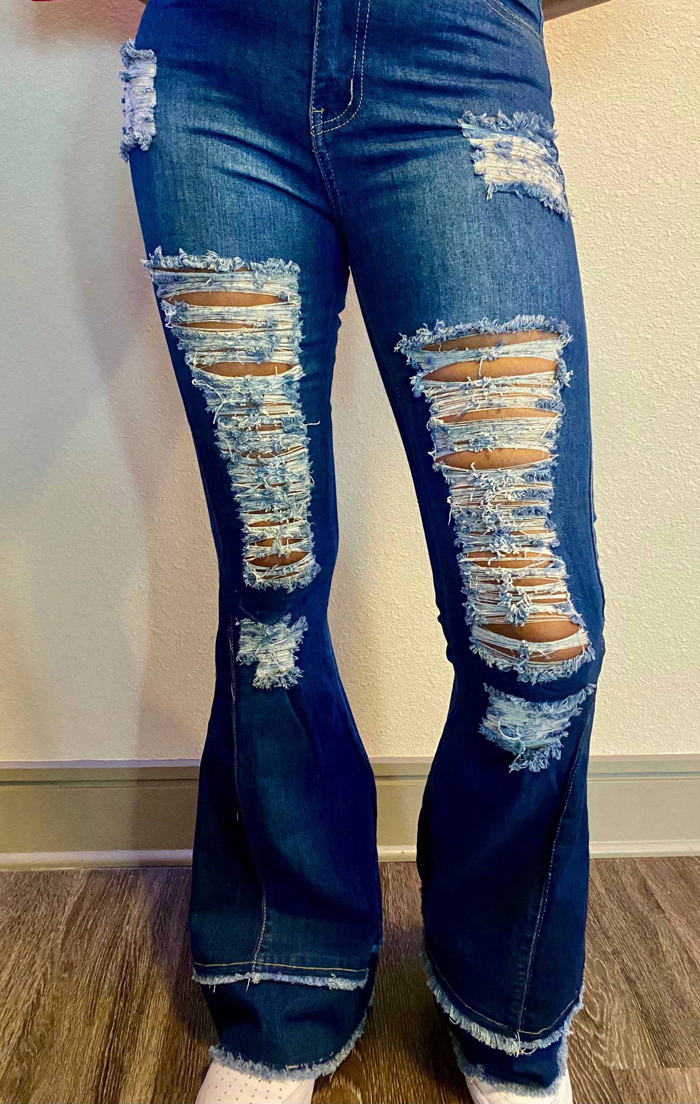 Bell Bottom Jeans For Women Ripped Classic Flared Denim Jeans - Main Image
