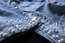 Load image into Gallery viewer, Embroidered Pearl Studded Cropped Jean Jacket - Pamela's Younique Boutique