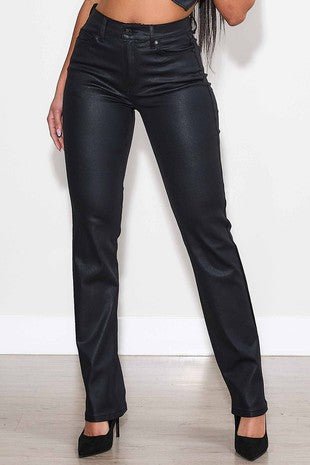 Coated Slim Straight Pants - Pamela's Younique Boutique