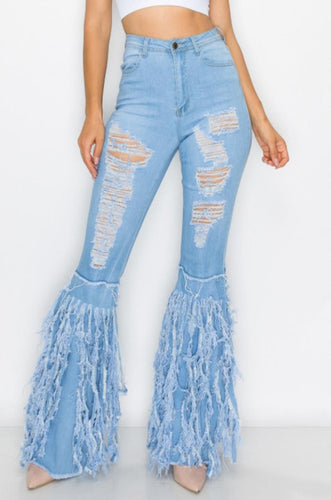 Denim Bell Bottom Distressed Jeans - Pamela's Younique Boutique