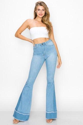 Light Blue Bell Bottom Flared Distressed Jeans - Pamela's Younique Boutique